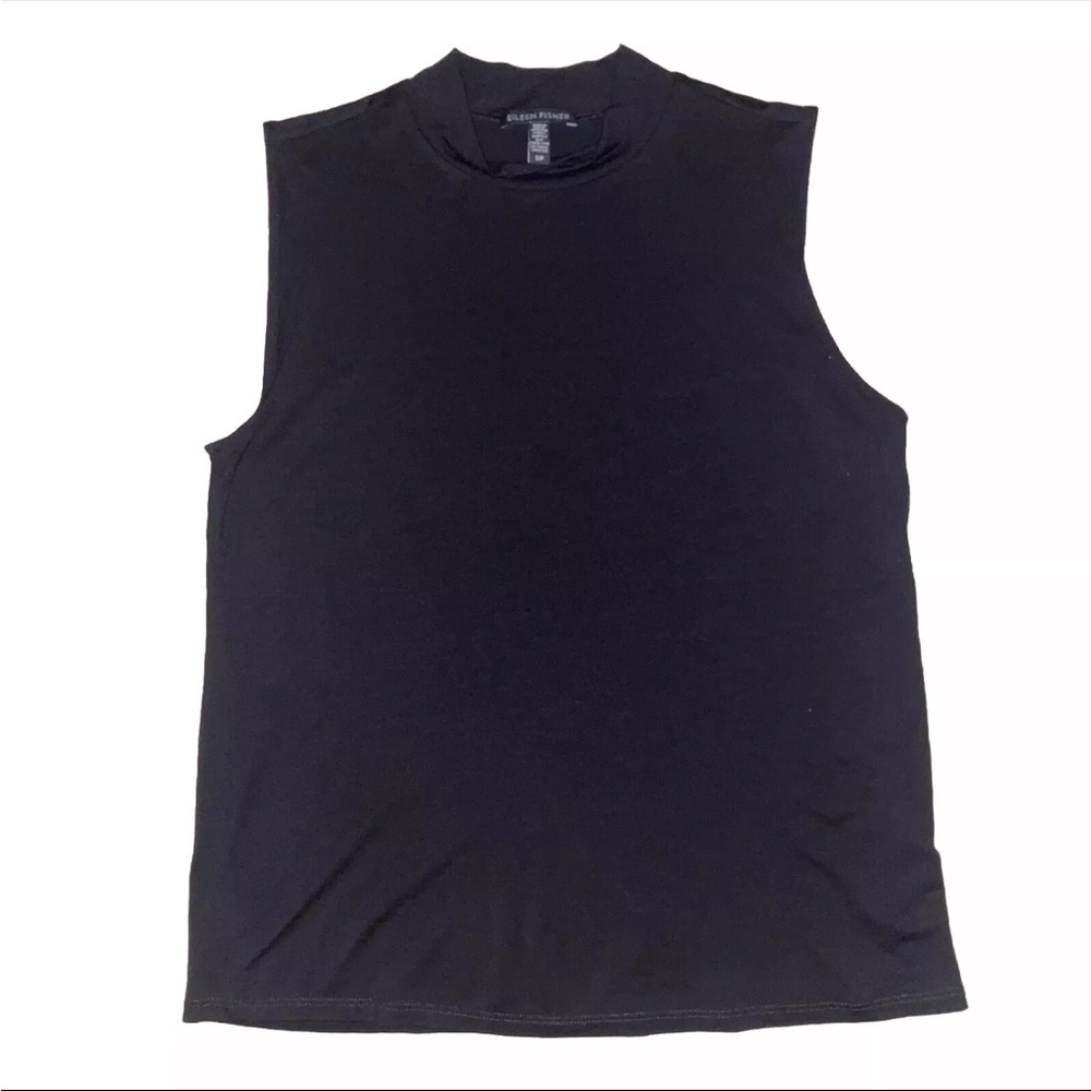 Eileen Fisher Black Sleeveless Mandarin Mock Neck Women Small Tank Closet Staple